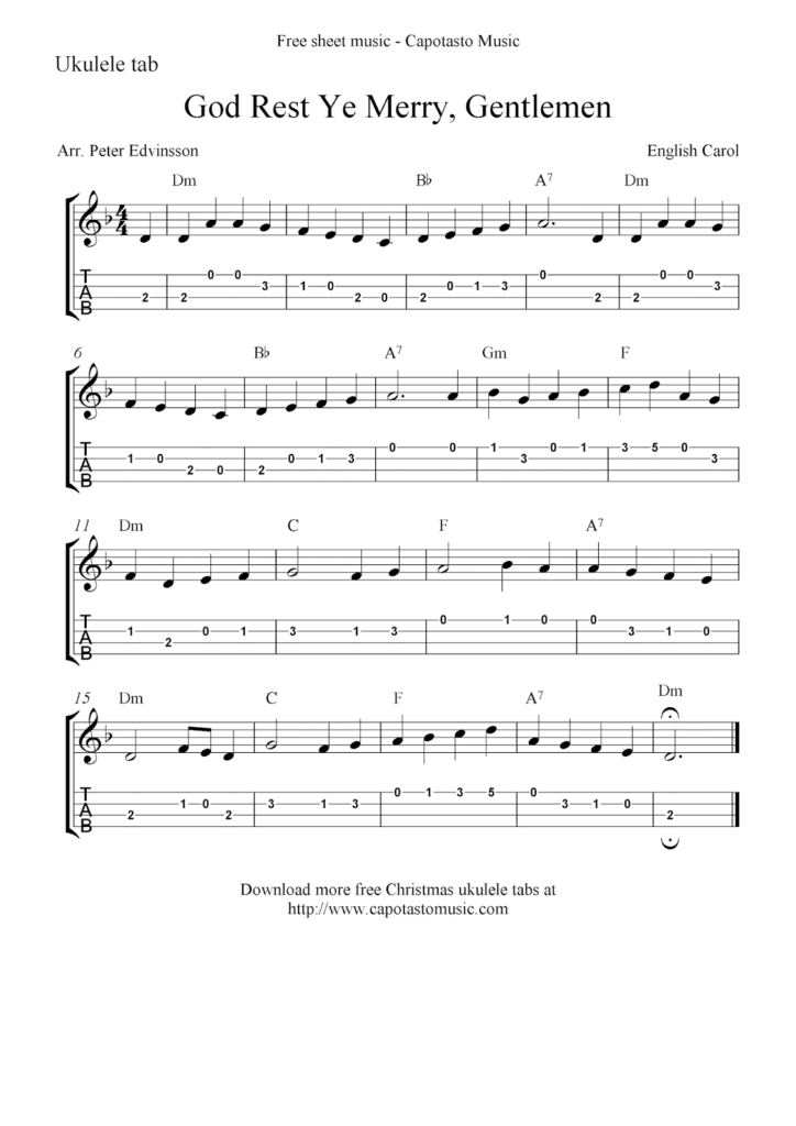 God Rest Ye Merry Gentlemen Free Christmas Ukulele Tab Sheet Music