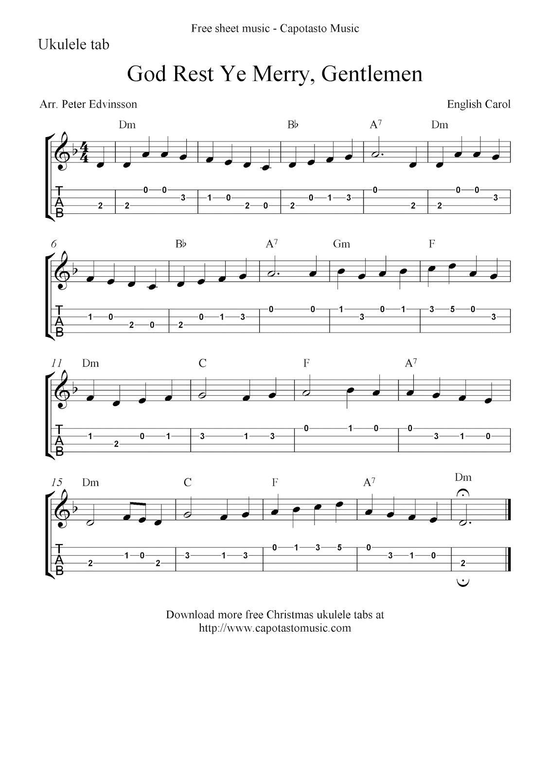 God Rest Ye Merry Gentlemen Free Christmas Ukulele Tab Sheet Music