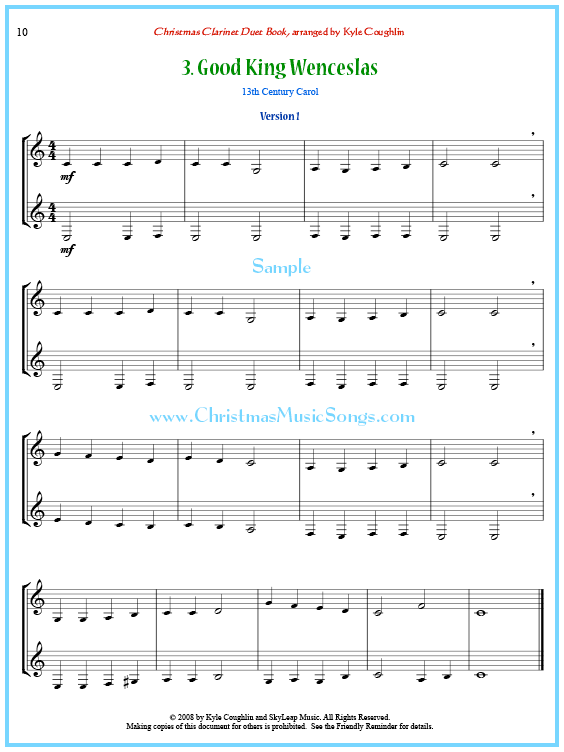 Good King Wenceslas Clarinet Duet Free Sheet Music