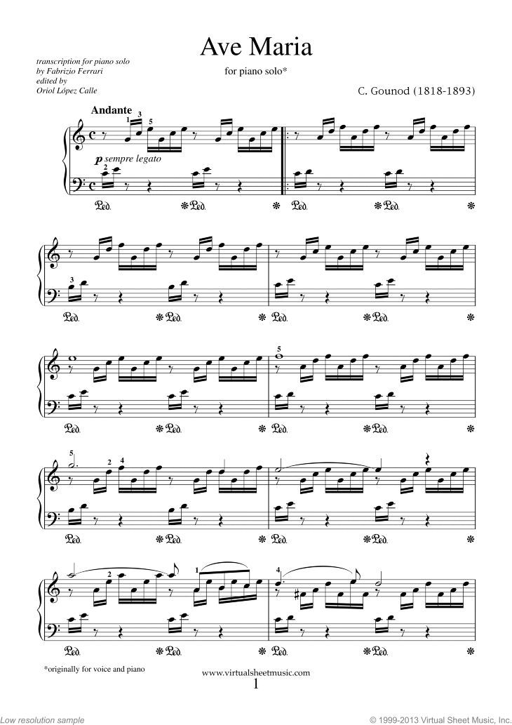 Gounod Ave Maria Sheet Music For Piano Solo PDF interactive Piano