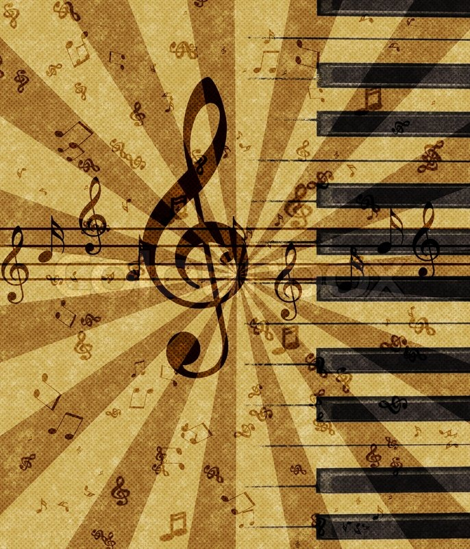 Grunge Illustration Of Music Notes On Old Paper Sheet Background 