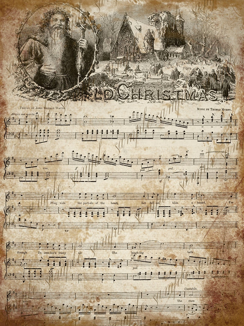 Grungy Aged Vintage Christmas Carol Music INSTANT Printable