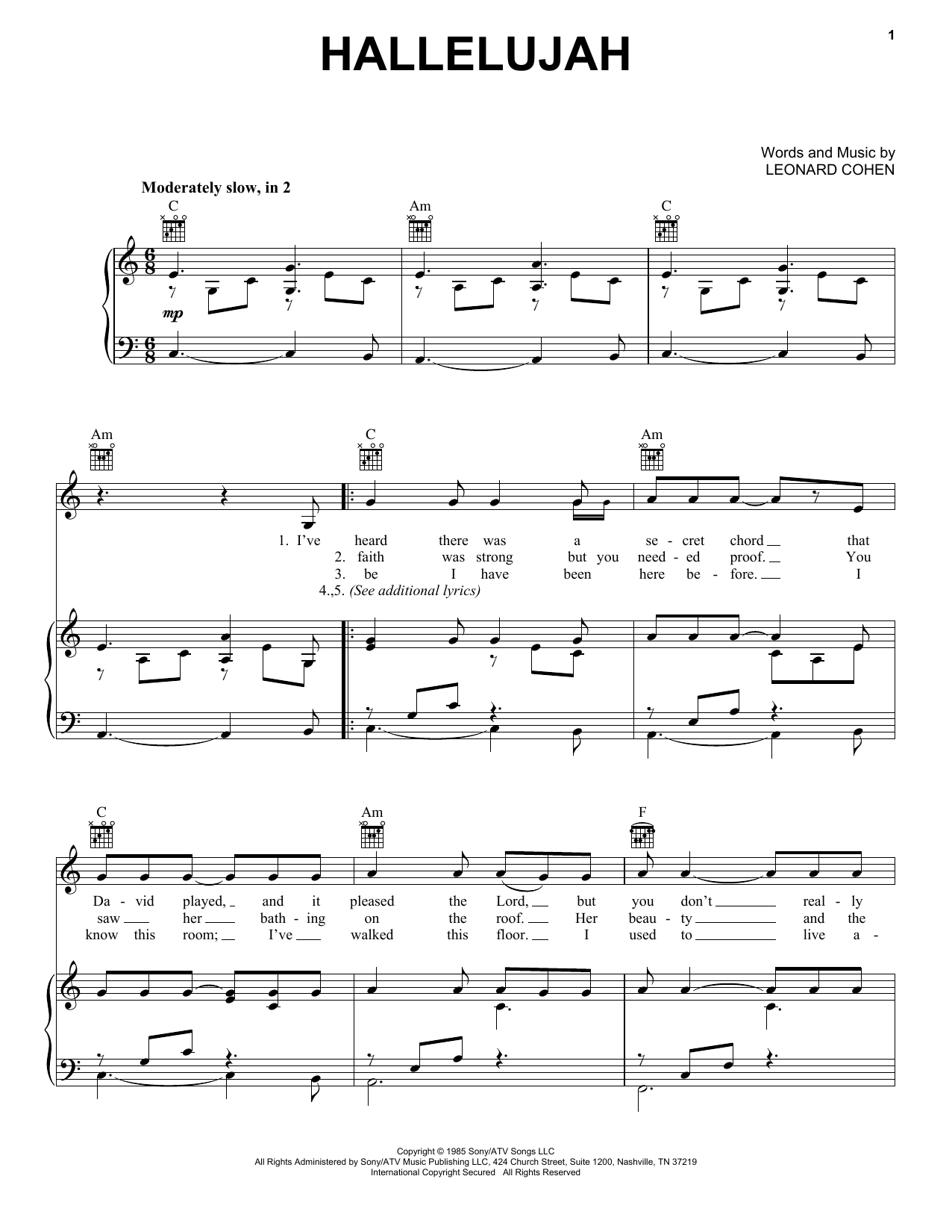 Hallelujah Sheet Music Direct