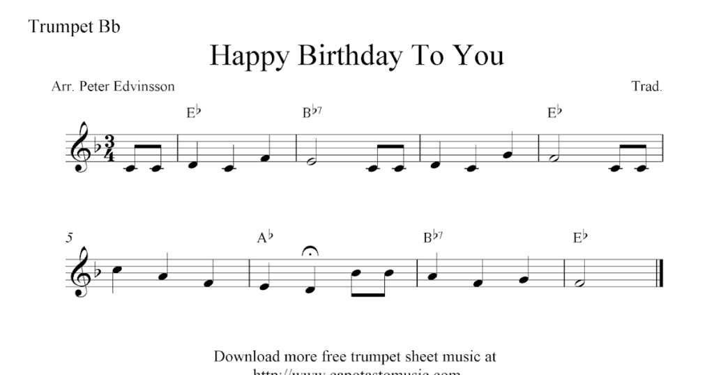 Happy Birthday To You Free Trumpet Sheet Music Notes