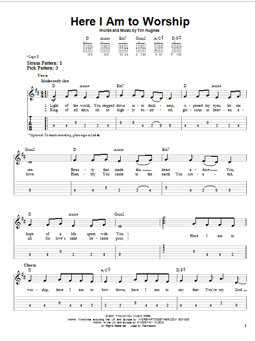 Here I Am To Worship By Phillips Craig Dean Easy Guitar Tab 