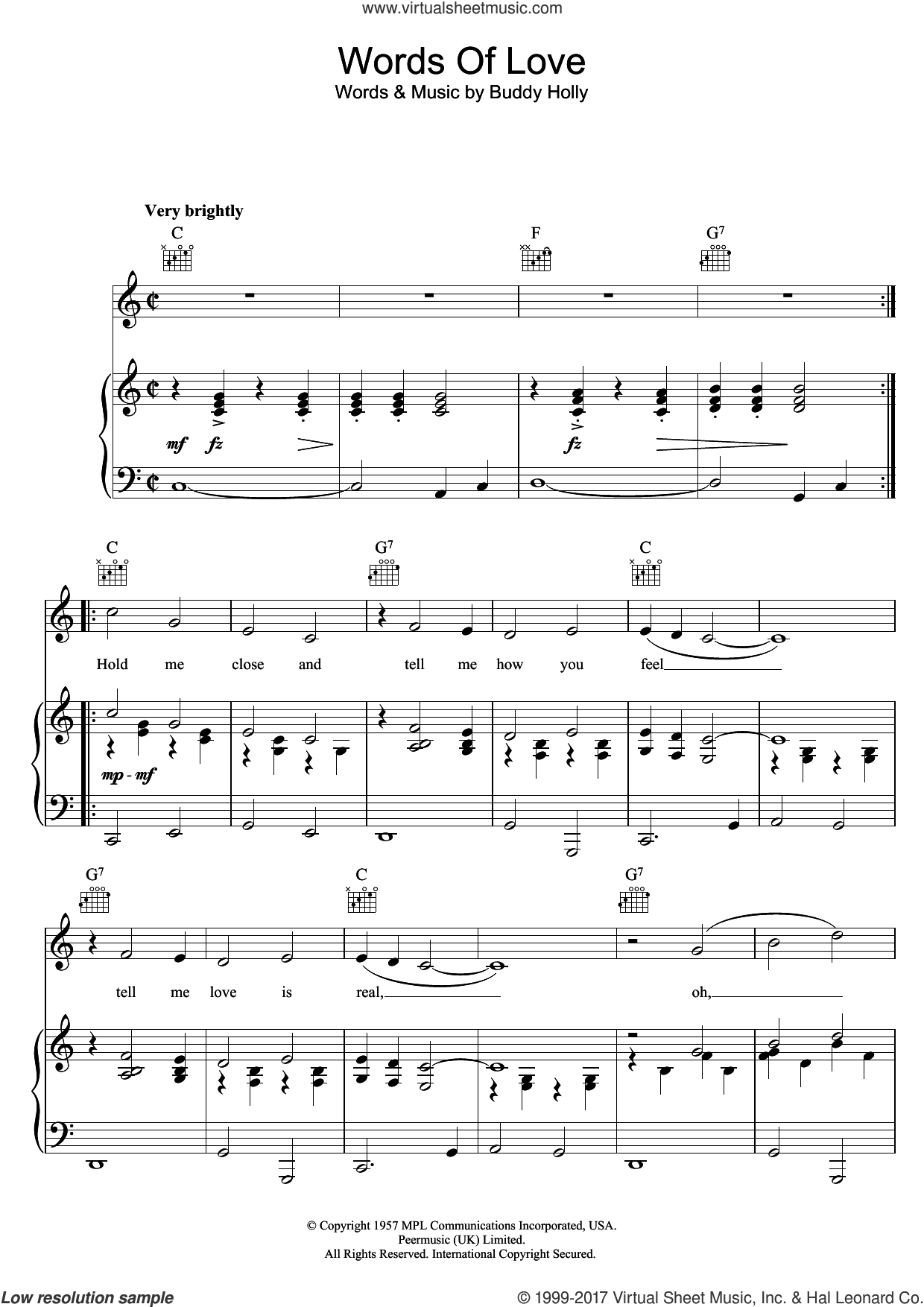 Holly Words Of Love Sheet Music For Voice Piano Or Guitar