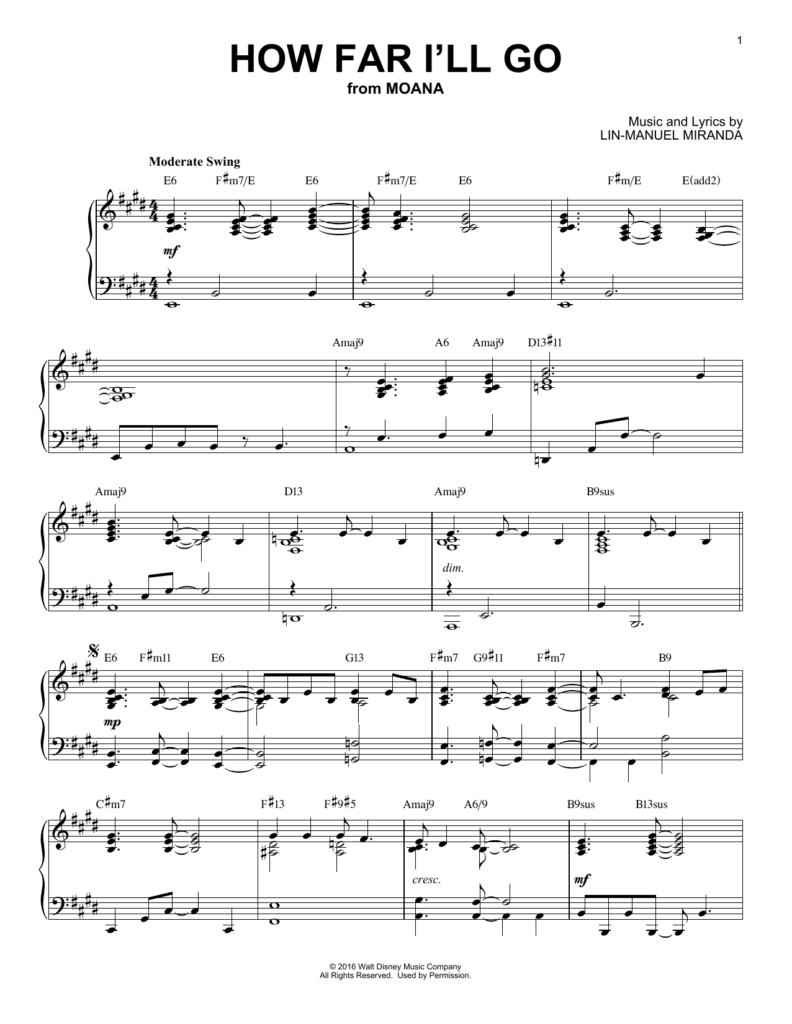 How Far I ll Go Jazz Version from Disney s Moana Sheet Music 