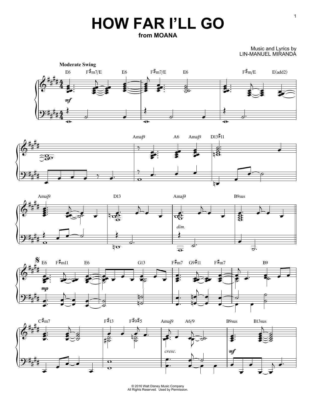 How Far I ll Go Jazz Version from Disney s Moana Sheet Music