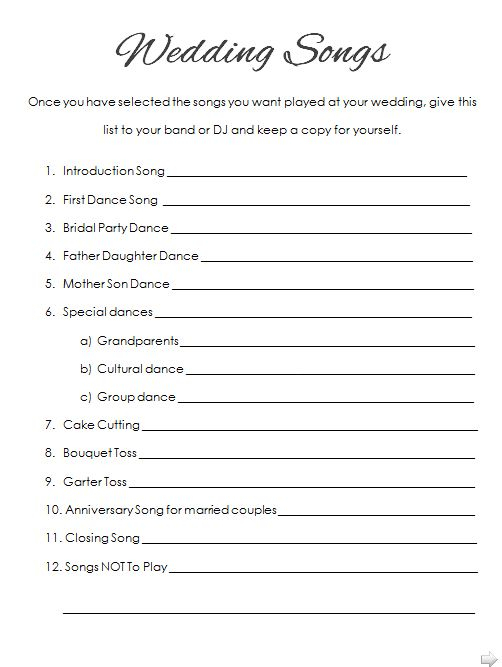 How To Plan Your Wedding Reception Music Printable List Wedding 