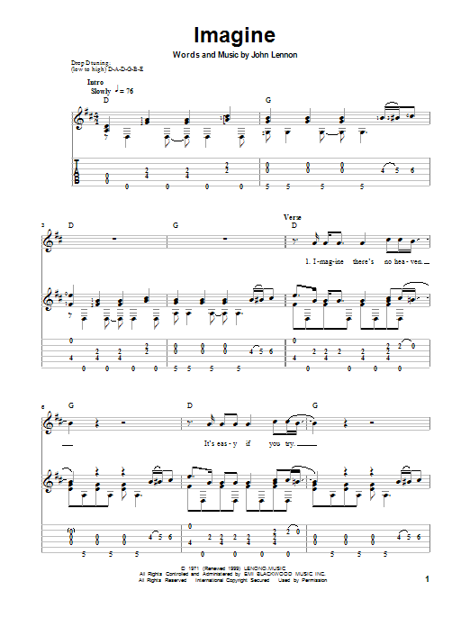 Imagine Sheet Music John Lennon Solo Guitar