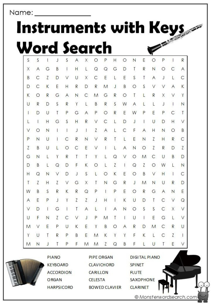 Instruments With Keys Word Search Elementary School Activities Word 