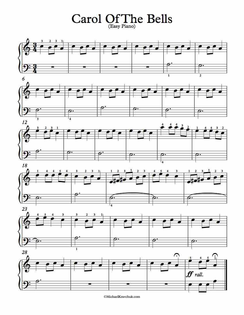 Intermediate Piano Arrangement For Carol Of The Bells Sheet Music 