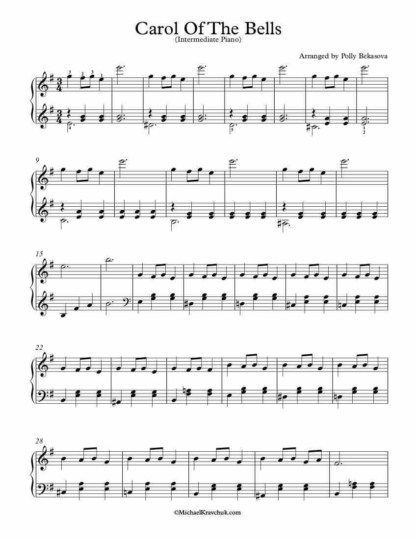 Intermediate Piano Arrangement Sheet Music Carol Of The Bells Sheet 