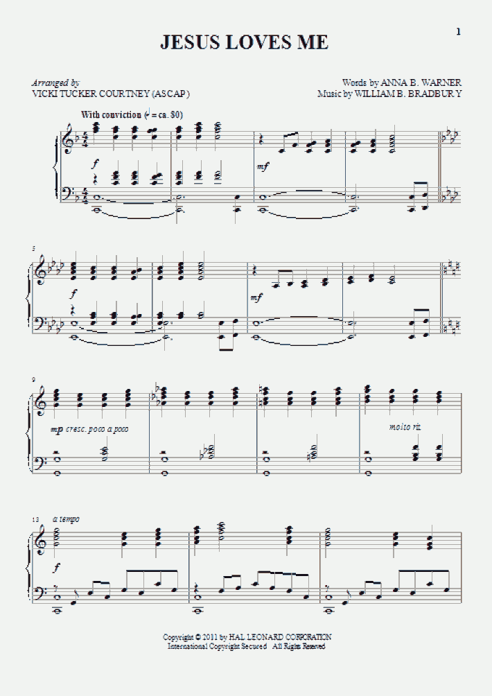 Jesus Loves Me Piano Sheet Music OnlinePianist