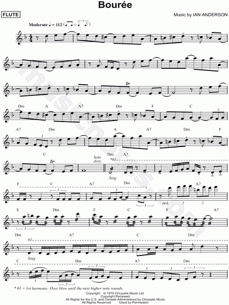 Jethro Tull Bouree Sheet Music Flute Solo Download Print 