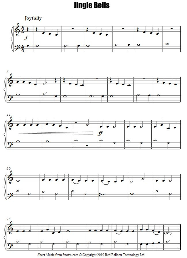 Jingle Bells easy Sheet Music For Piano 8notes Easy Sheet 