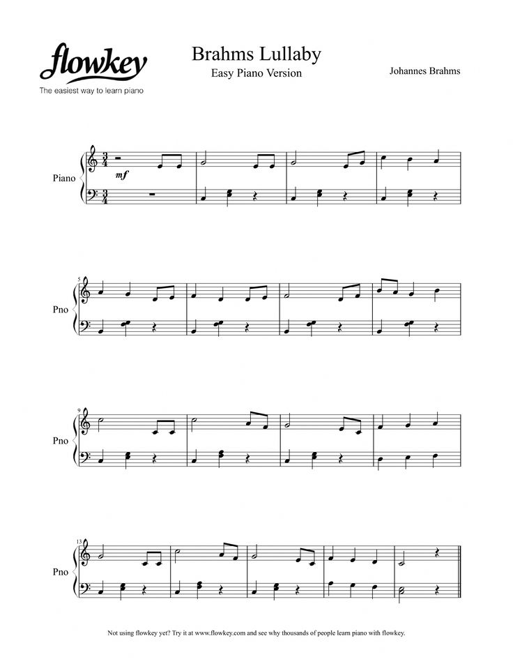 Johannes Brahms Lullaby Easy Version Free Piano Sheet Music From 