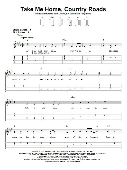 John Denver Take Me Home Country Roads Sheet Music And Printable PDF