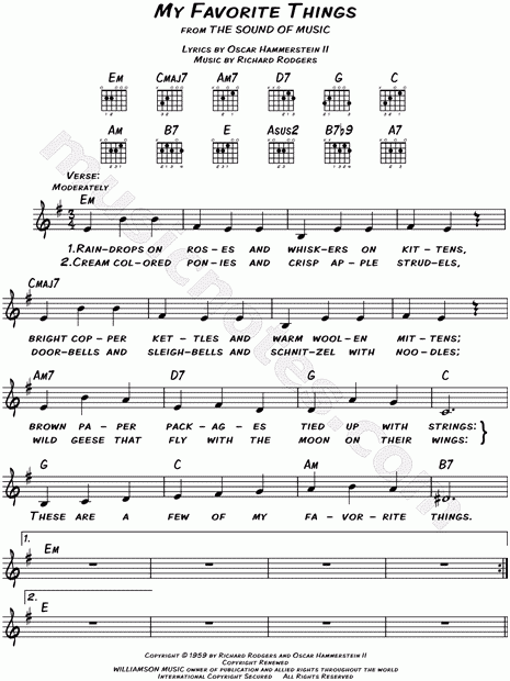 Julie Andrews My Favorite Things Sheet Music Leadsheet In E Minor