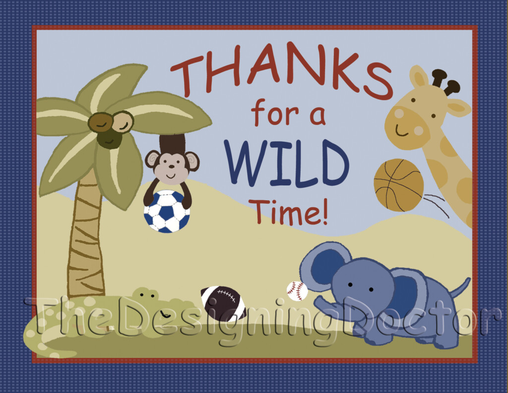 Jungle Animal Sports Safari Theme Baby Shower Invitation And Thank You 