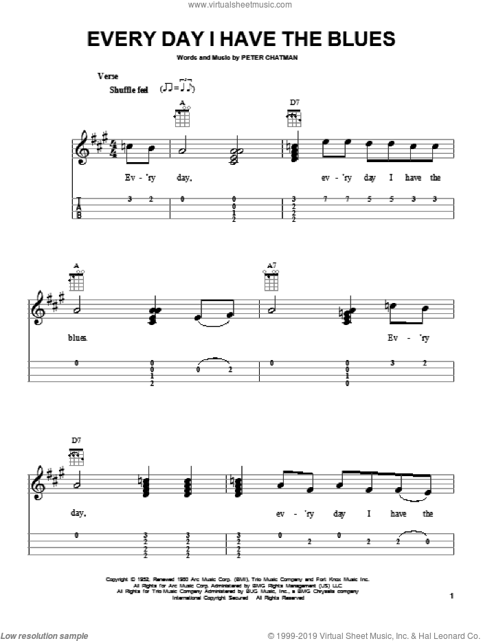 King Every Day I Have The Blues Sheet Music For Ukulele easy