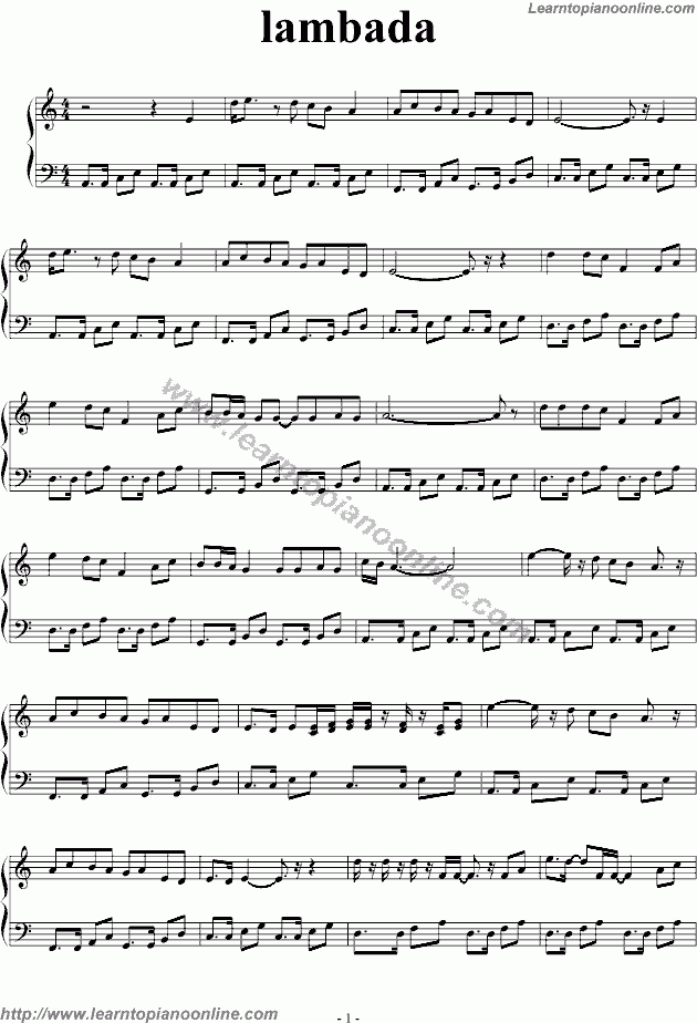 Lambada Free Piano Sheet Music Learn How To Play Piano Online