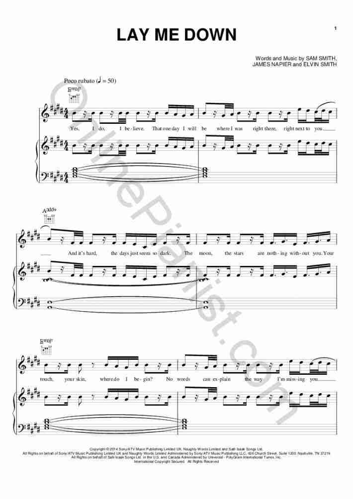 Lay Me Down Piano Sheet Music OnlinePianist