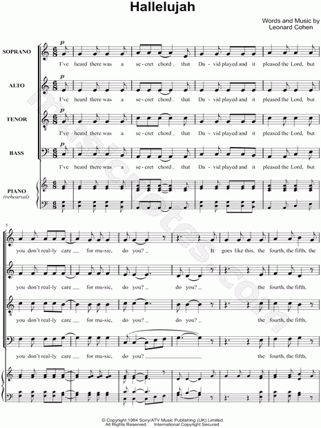 Leonard Cohen Hallelujah SATB Choir A Cappella Choral Sheet Music In 