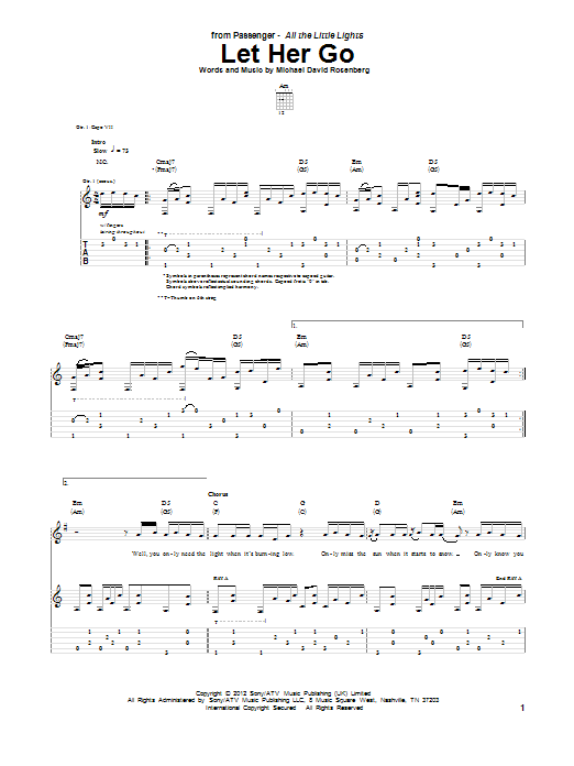 Let Her Go Sheet Music Passenger Guitar Tab