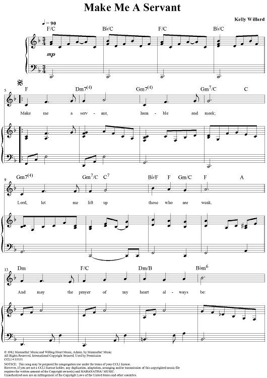 Make Me A Servant Sheet Music Piano Sheet Music Printable Sheet Music