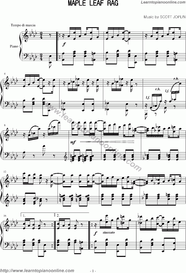 Maple Leaf Rag By Scott Joplin Free Piano Sheet Music Learn How To 