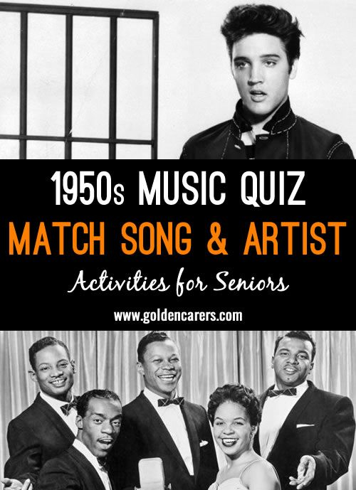 Match Songs With Artists Quiz 4 1950s Senior Activities Music 