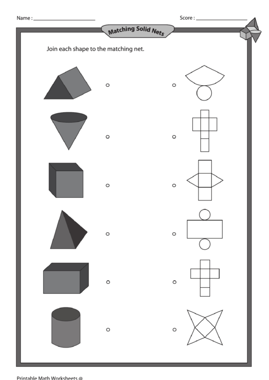 Matching Solid Nets Worksheet With Answer Key Printable Pdf Download