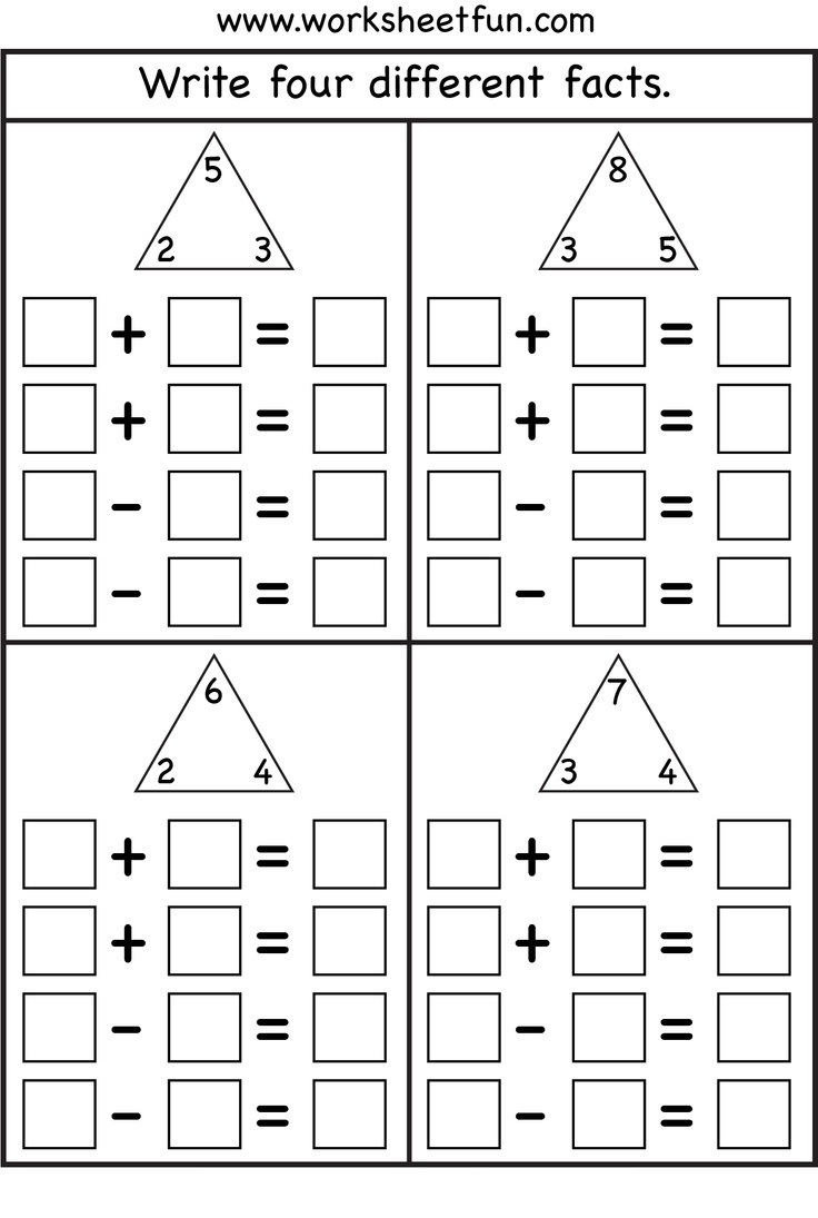 Math Worksheets Fact Families 101 Printable