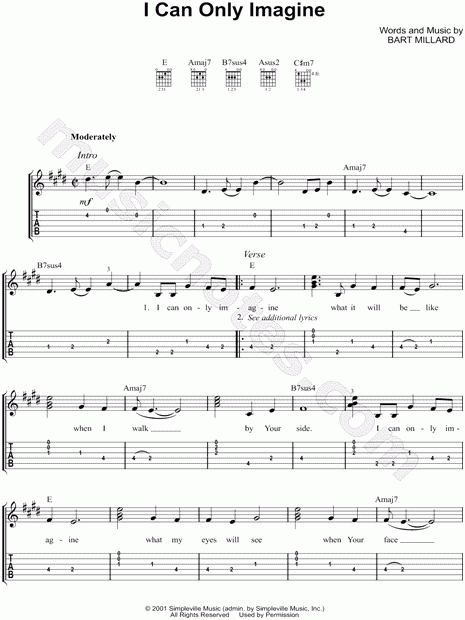 MercyMe I Can Only Imagine Guitar Tab In E Major Download Print 