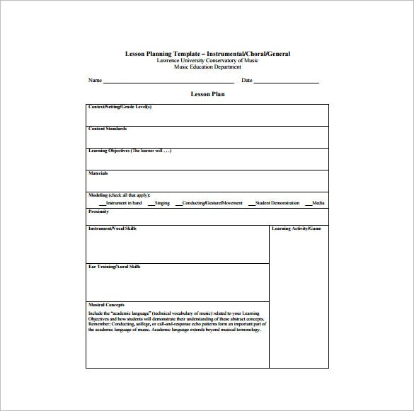 Music Lesson Plan Template 7 Free Word Excel PDF Format Download 