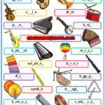 Musical Instruments ESL Missing Letters In Words Worksheet Musicals