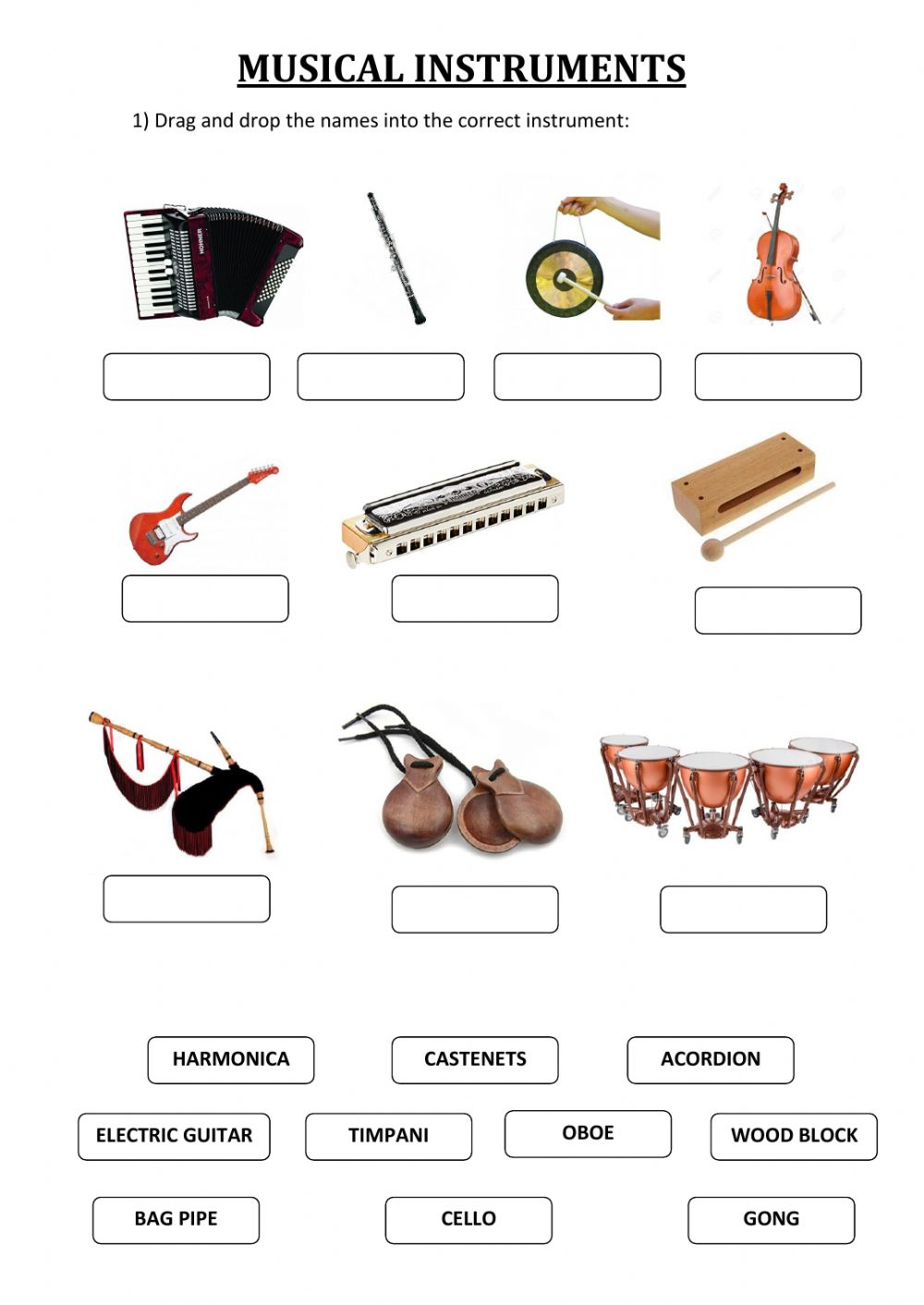 Musical Instruments Vocabulary Esl Matching Exercise Printable For 