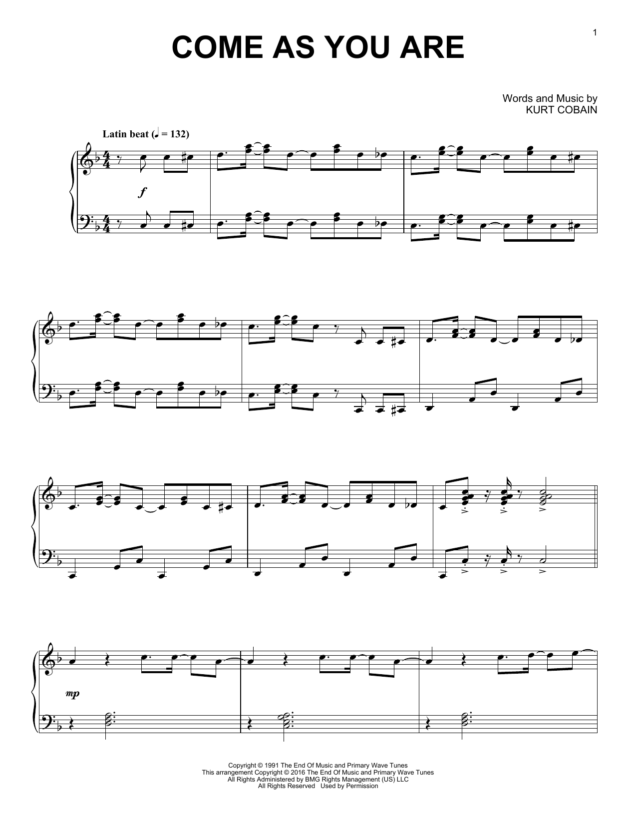 Nirvana Come As You Are Jazz Version Sheet Music Notes Download 