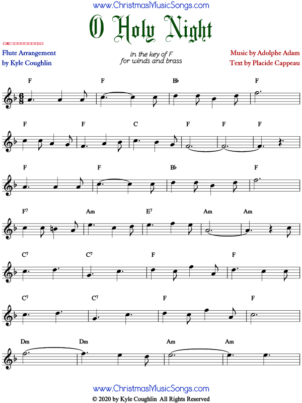 O Holy Night Christmas Carol For Flute Free Sheet Music