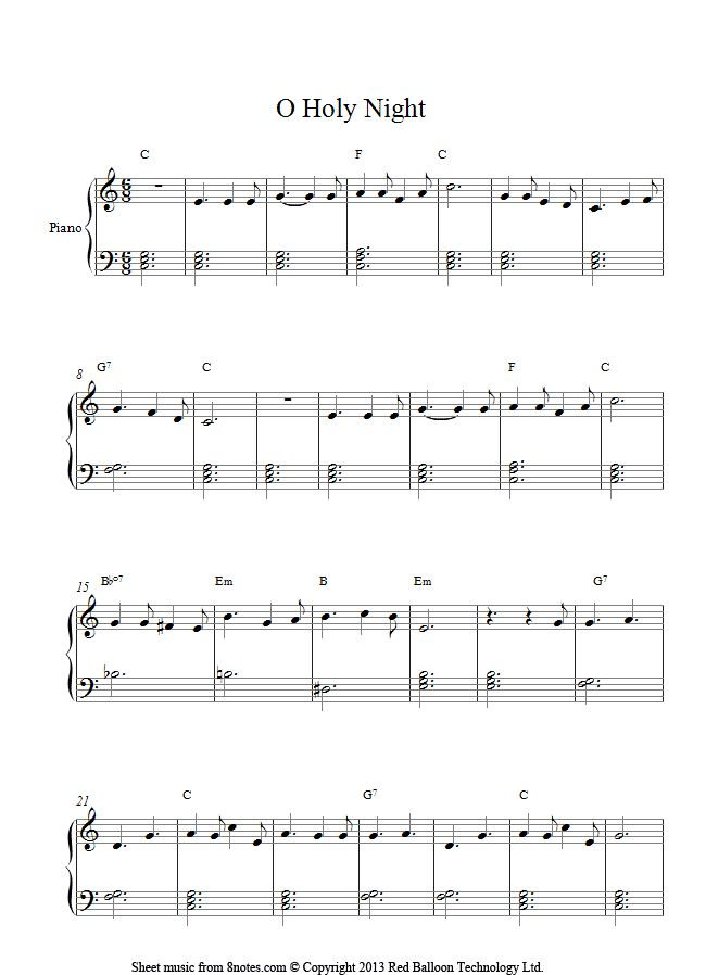 O Holy Night easy Version Sheet Music For Piano Christmas Piano 