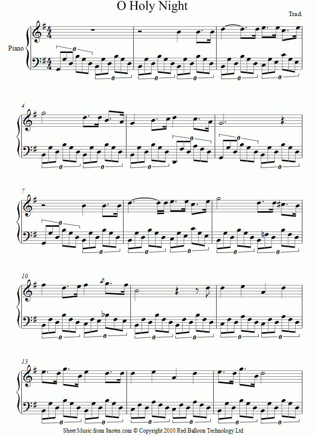 O Holy Night Sheet Music For Piano 8notes