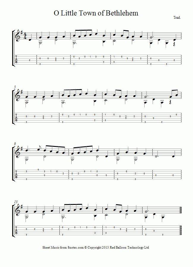 O Little Town Of Bethlehem Sheet Music For Guitar 8notes