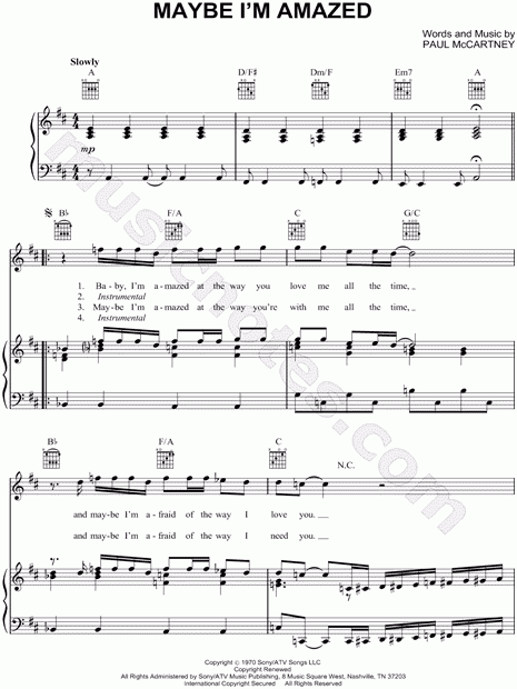 Paul McCartney Maybe I m Amazed Sheet Music In D Major transposable 