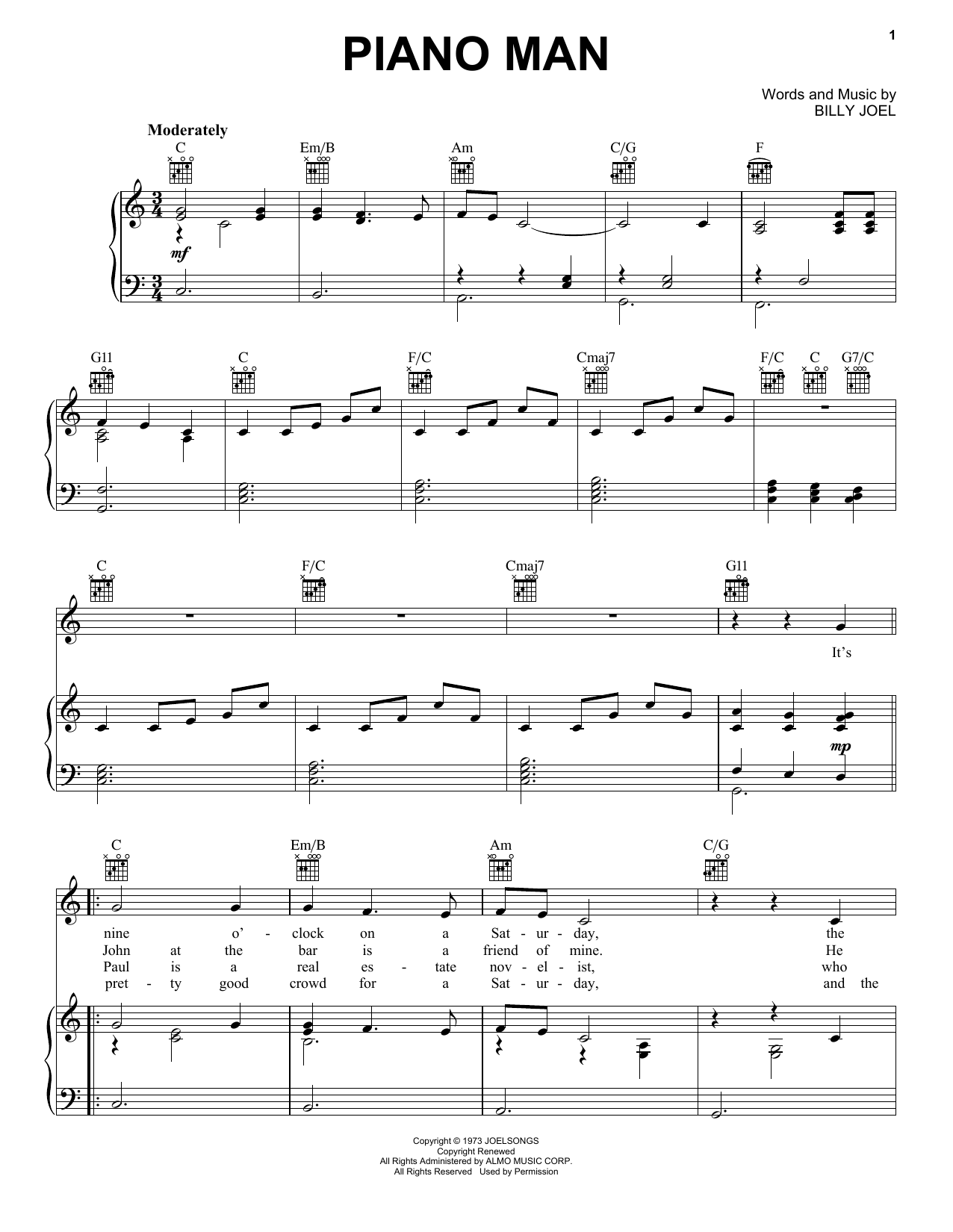 Piano Man Sheet Music Direct