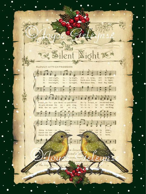 Printable Christmas Card Poster Wall Art Silent Night Music 