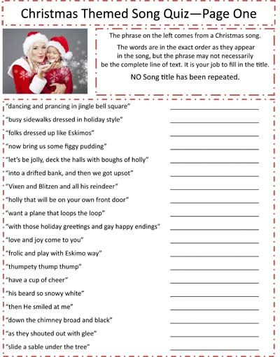 Printable Christmas Song Trivia Christmas Song Trivia Christmas 