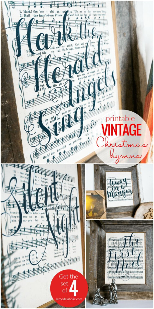 Printable Vintage Christmas Sheet Music Art Featuring Handlettered Song 