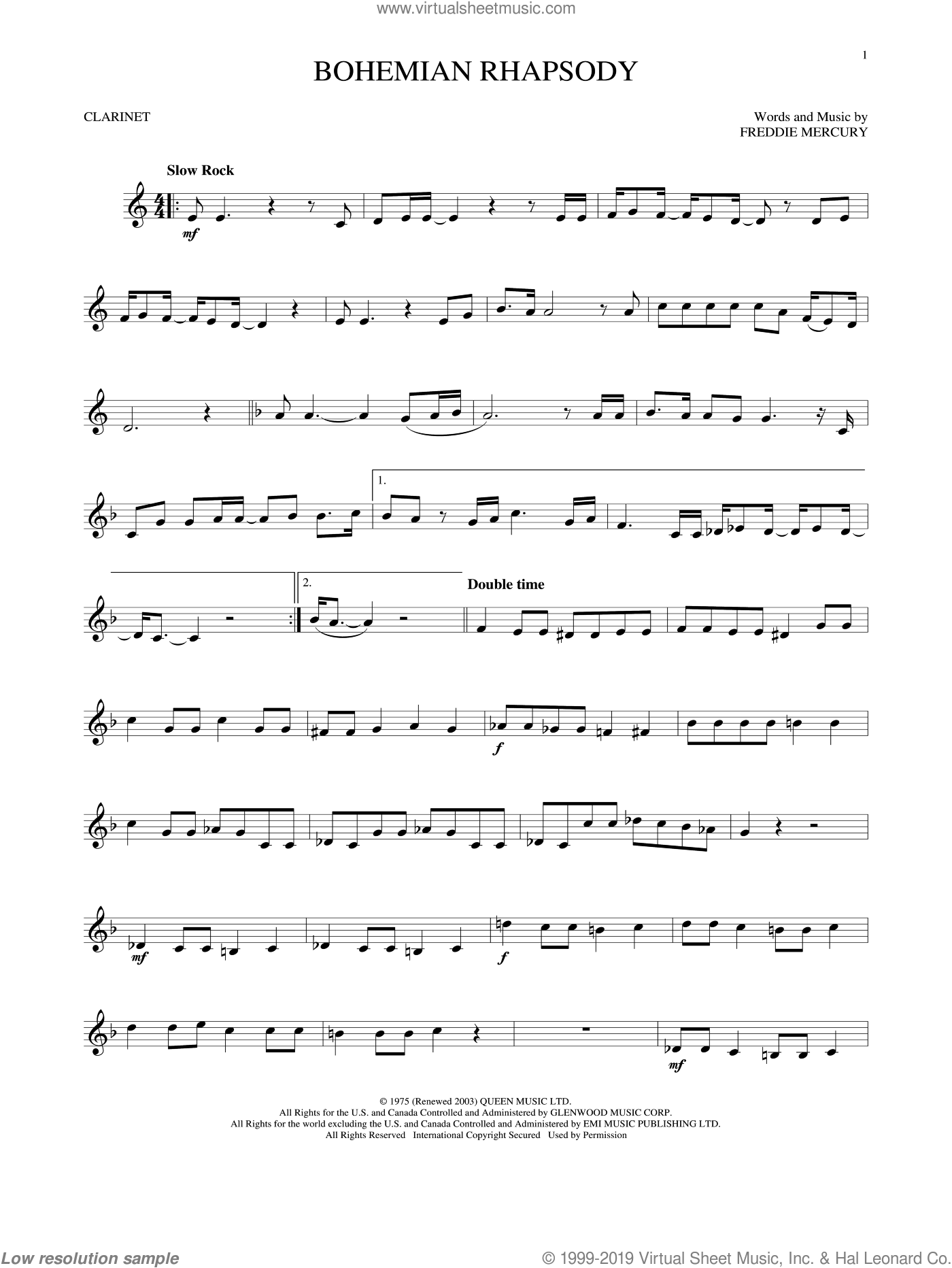 Queen Bohemian Rhapsody Sheet Music For Clarinet Solo PDF 