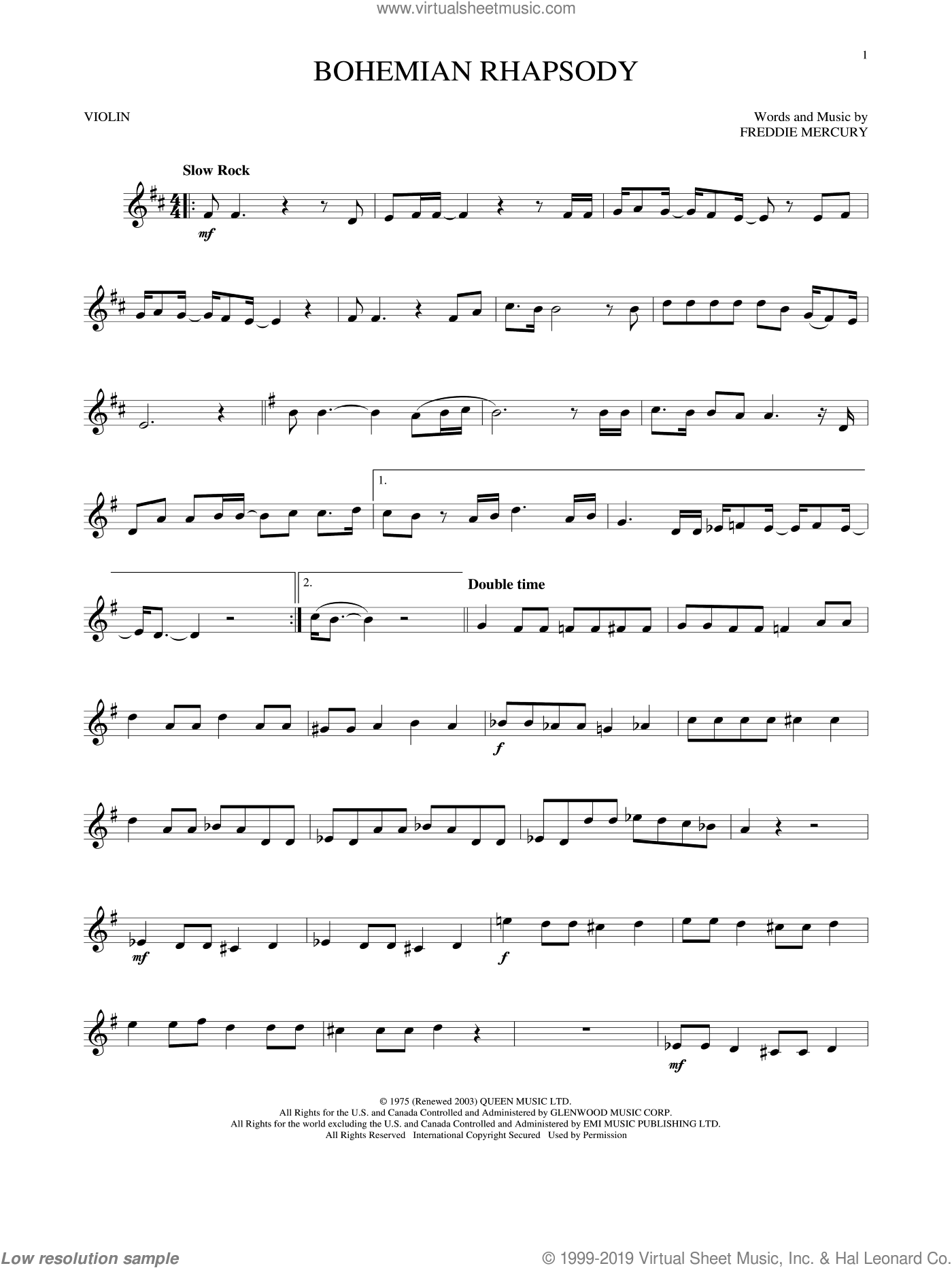 Queen Bohemian Rhapsody Sheet Music For Violin Solo PDF 